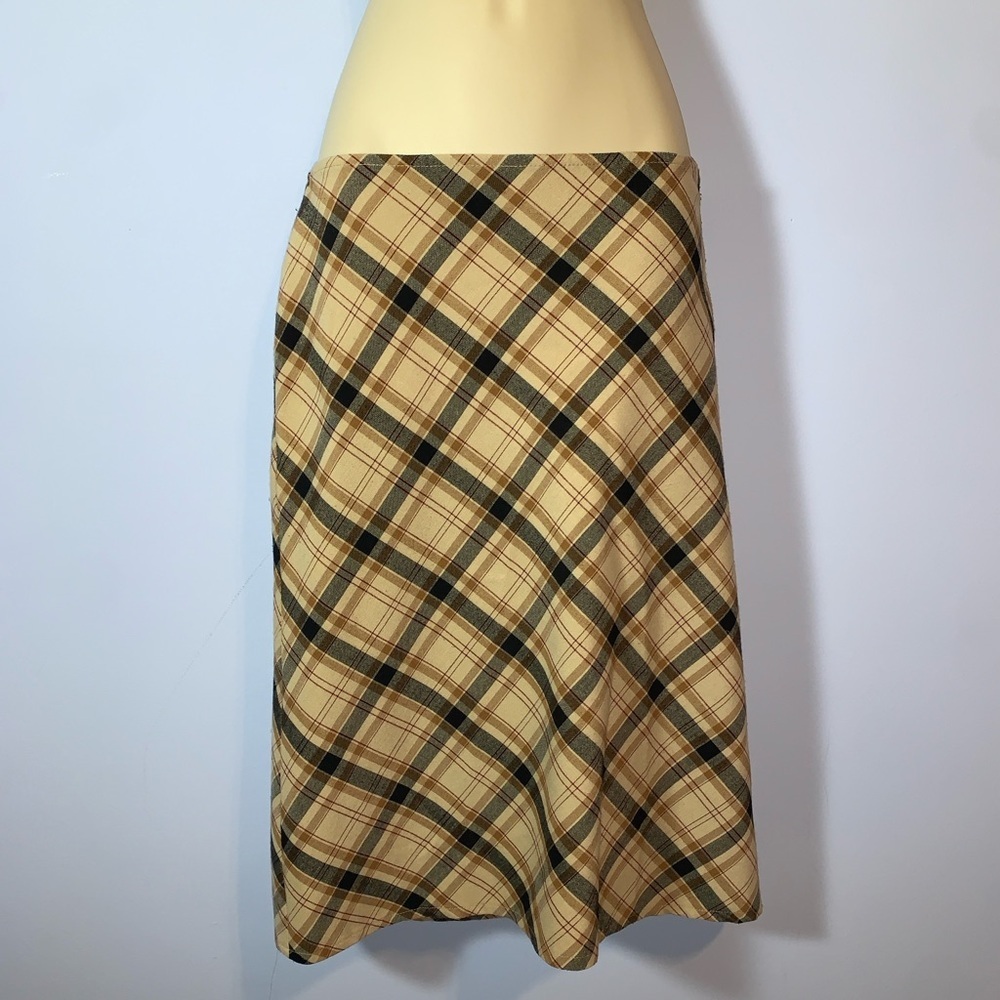 Emergency exit vintage Y2K Plaid Tan Aline pencil Skirt tartan tan black size 5
